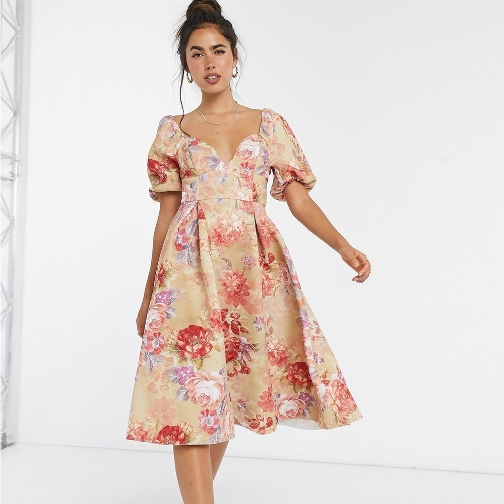ASOS DESIGN garden party vintage Cottagecore midi dress floral puff sleeves